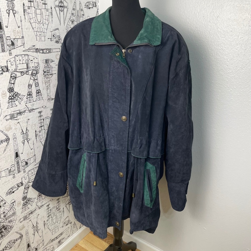 Maggie Lawrence Collection Women's Navy with Green‎ Accents Suede Jacket 22W 24W